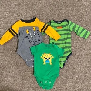 3/ Green and Yellow Monster Onesies for 3-6 months